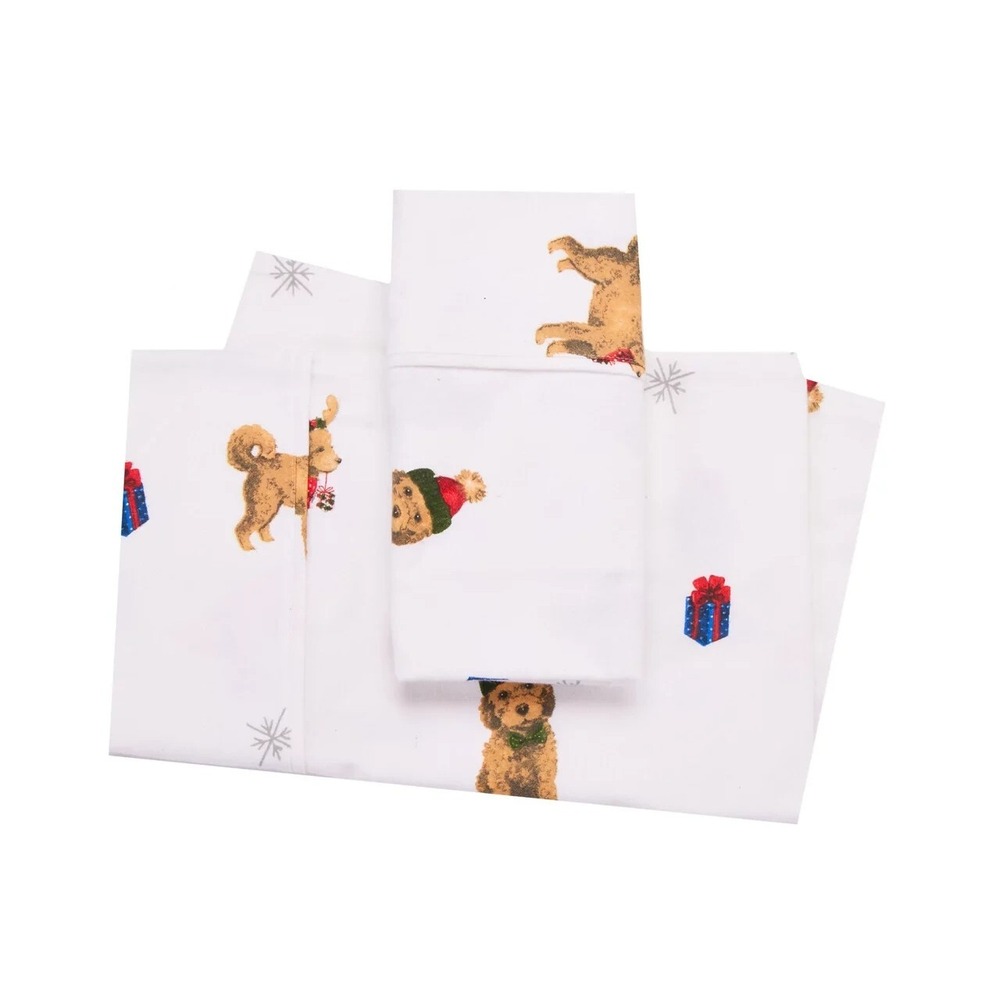 NEW HOLIDAY DOGS Flannel Full Size Flannel Sheet Set SO CUTE AND SOFT!